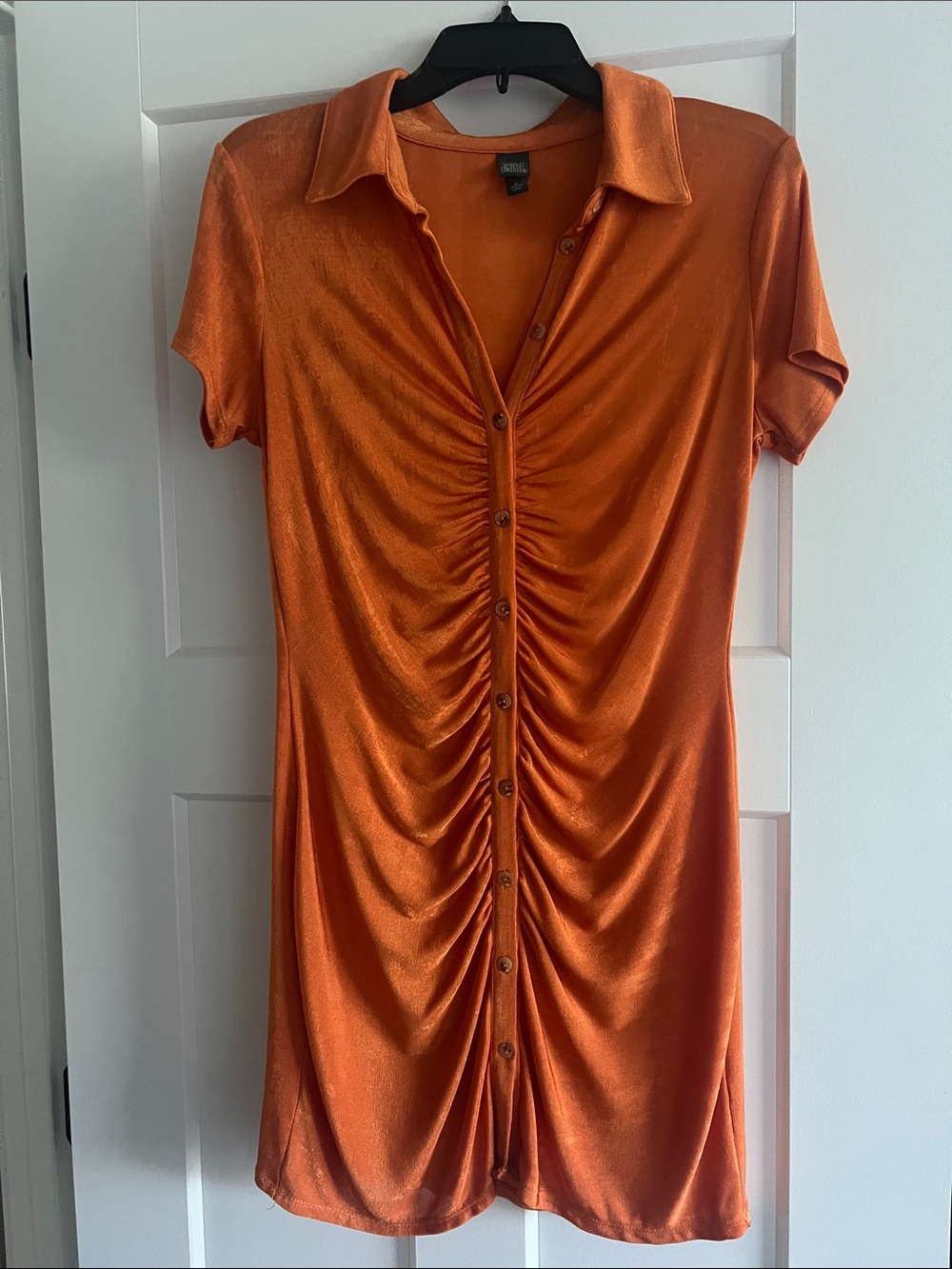 wild fable Orange Ruched Button-Front Shirt Dress